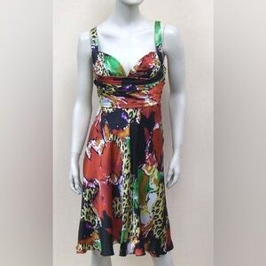Joseph Ribkoff multicoloured satin fit and flare midi dress Sz 12